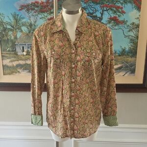 Talbots Floral Button-Down Shirt in Pink and Green